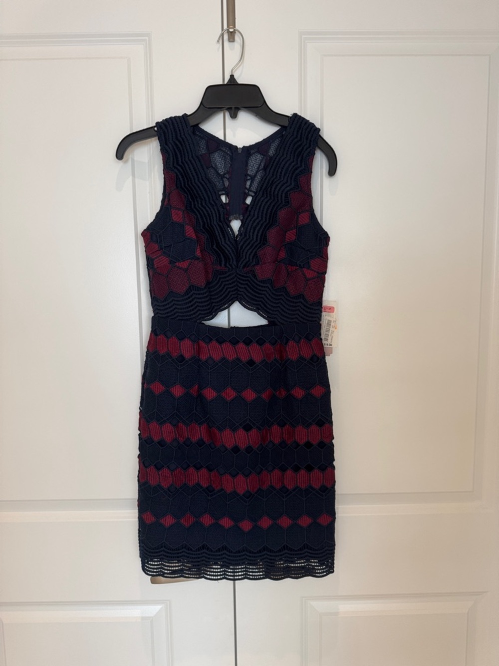 Gianni Bini Navy and Burgundy Lace Cutout Mini Dress